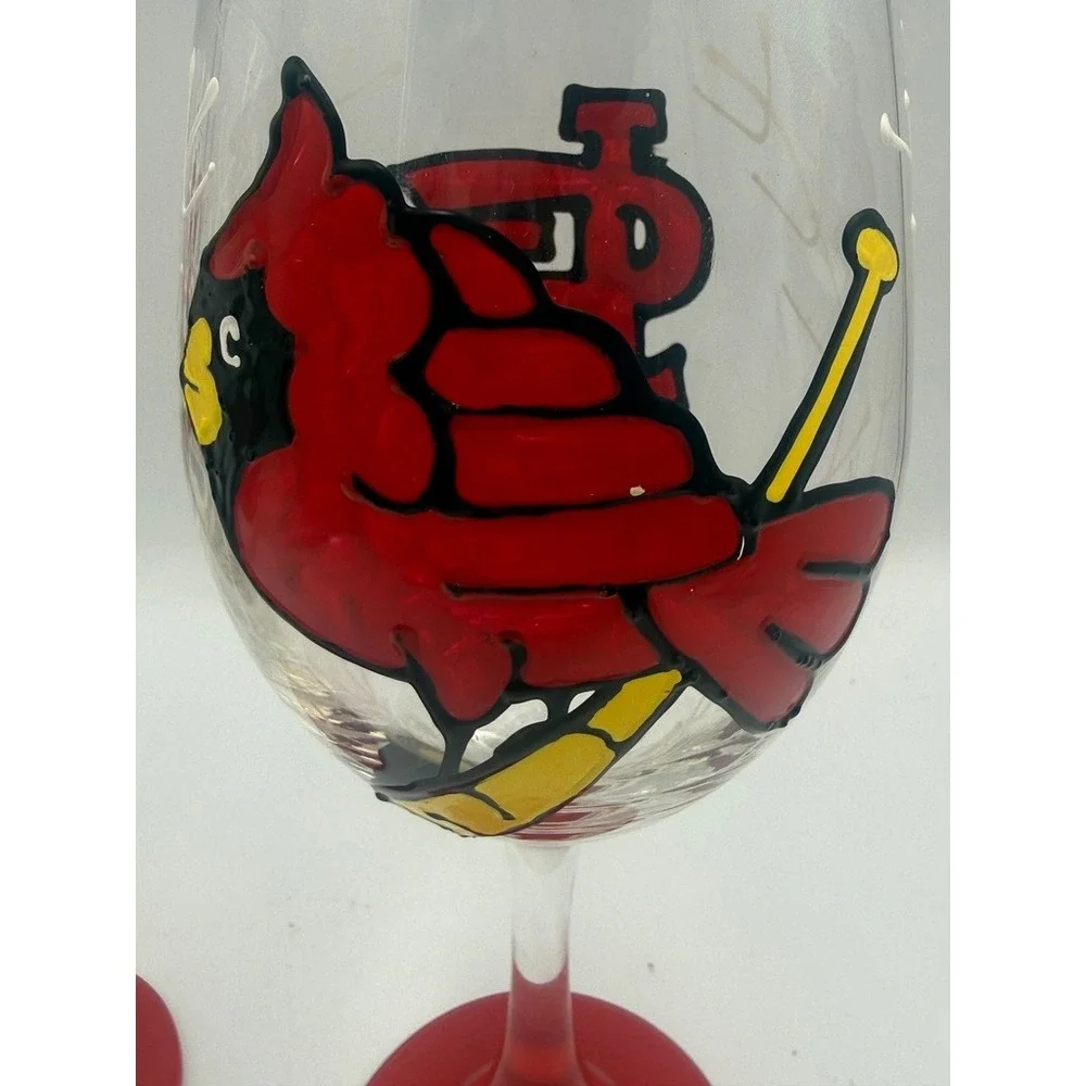 St. Louis Cardinals‎ Wine Glasses Set of 2 Hand Painted MLB Baseball Red Stem